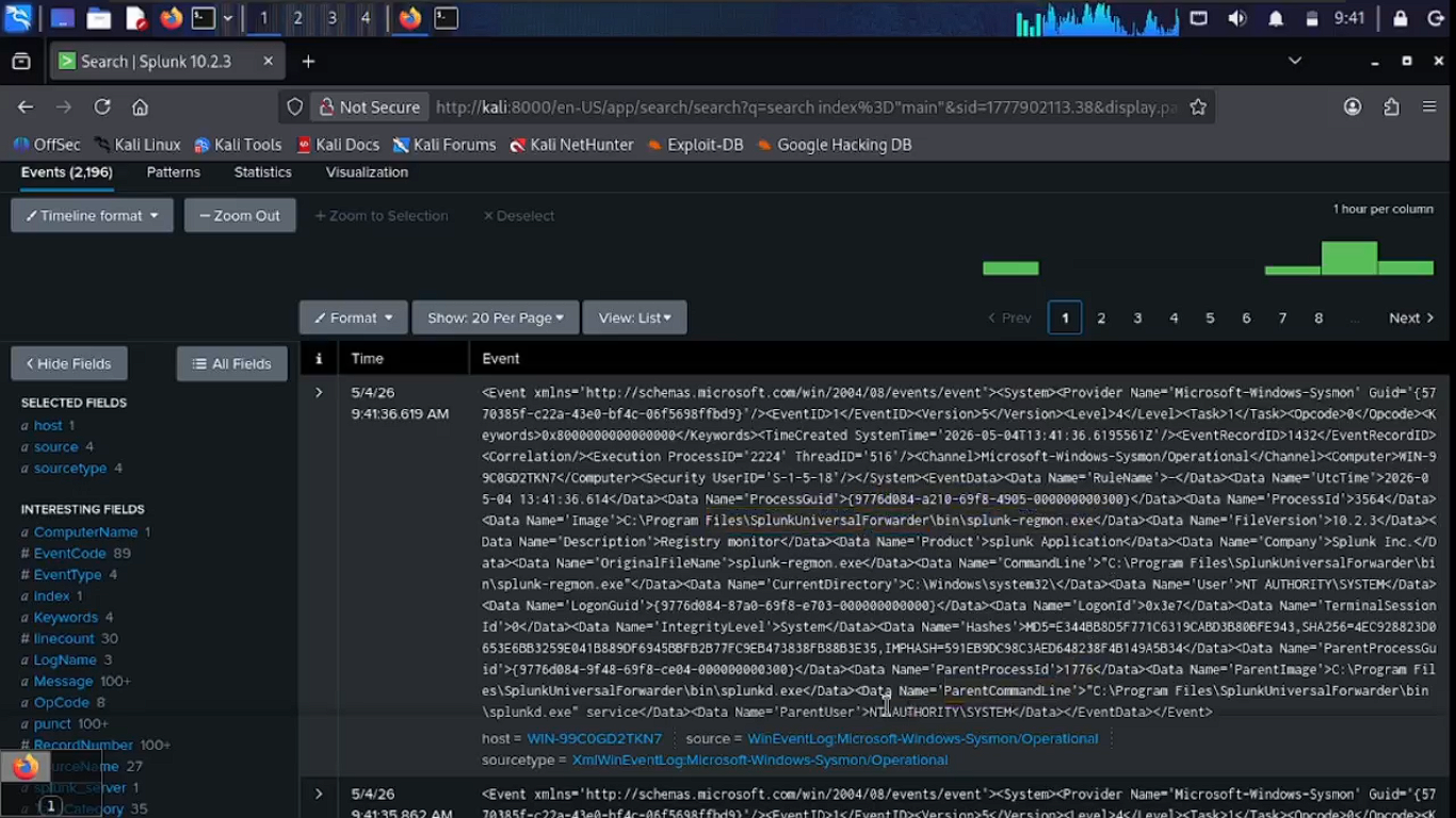 Virtualized Splunk SIEM environment diagram